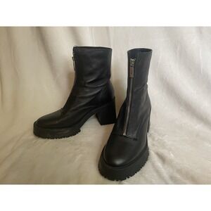 ZARA sz. 39/8 Flat Sock Ankle Boots Zipper Front Booties Combat Chunky Platform